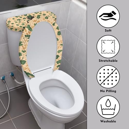 St Patricks Day Toilet Seat Lid Cover Pack of 2, for Home Indoor Decor, Toilet Tank Lid Cover Replacement with Elastic Bottom Fits for Most Toilet Tanks & Lids, Black Cat Four Leaf Clover - color: Black Cat Four Leaf Clover