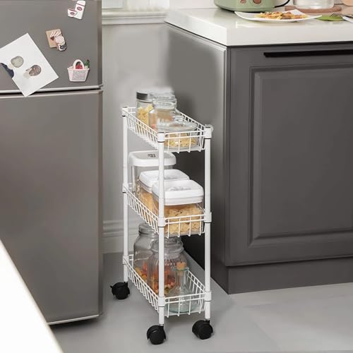 NSF white 3-layer storage rack, refrigerator crevice rack, washing machine crevice rack, laundry room dirty clothes storage, multifunctional household epoxy resin deep mesh basket - size: 3-White H basket