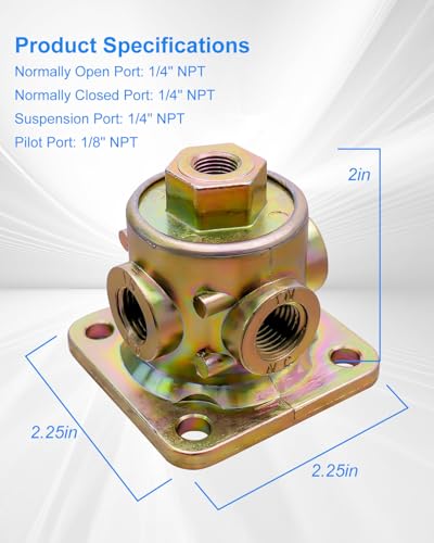 3-Way Pilot Valve Fit for Haldex 90554615, 1/8"-1/4" NPT Ports Air Ride Dump Pilot Valve for Semi Trailer & Truck