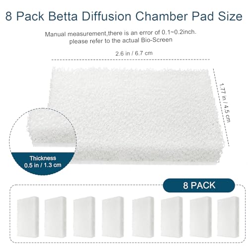 8 Pack Betta Diffusion Chamber Pad Replacement Compatible with Fluval Betta Tank Filter, Aquarium Filter Media for Betta Premium Aquarium 2.6 Gallon