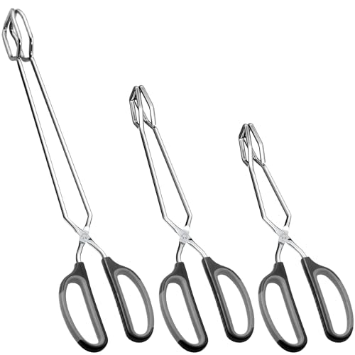 HINMAY Stainless Steel Scissor Tongs Cooking Tongs Set, Set of 3 (Black Handle, 10" 12" 16") - size: 3 Pack: 10" 12" 16"