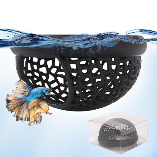 Black Floating Betta Hide & Shrimp Cave Aquarium Hammock, Feeding Ring & Resting Spot for Betta Fish, Shrimp & Small Fish (S) - Plastic Material - color: Black, size: Small