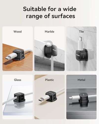 8 Pack Magnetic Cable Clips, Rocoren Under Desk Cord Holder Cable Management-1s Lock, Adhesive Cord Cable Clip Wire Holder Keeper Organizer for Phone Car Home Office Desk Wall Desktop Nightstand - color: Black