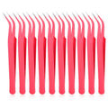 10 Pieces Tweezers for Crafting, Stainless Steel Curved Pointed Tweezers Precision Tweezer with Protective Cover for Eyelash Extensions Stickers Rhinestones Crafts (Rose Red) - color: Pink