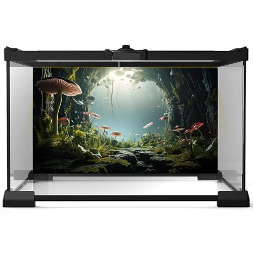 Underwater World Aquarium Background Tropical Plants Cave Style Mushrooms Reptile Tank Backgrounds Rock Lush Moss Plants Fish Tank Background Underwater Ocean Reptile Enclosure Backgrounds 24x16in - color: Foggy Green, size: 24(W)x16(H)inches/ 60(W)*40cm(