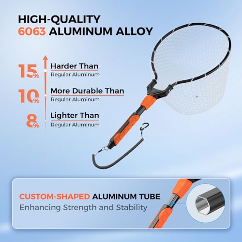 KastKing Titanet Fishing Net, Durable Aluminum Handle, Non-Slip Hi-Vis Grip, Compact Bag & Lanyard, Ideal for Kayak, Lake, Fly, or River Fishing, 2 Net Options - size: 26" Total Length (Fixed Handle), style: Silicone Net