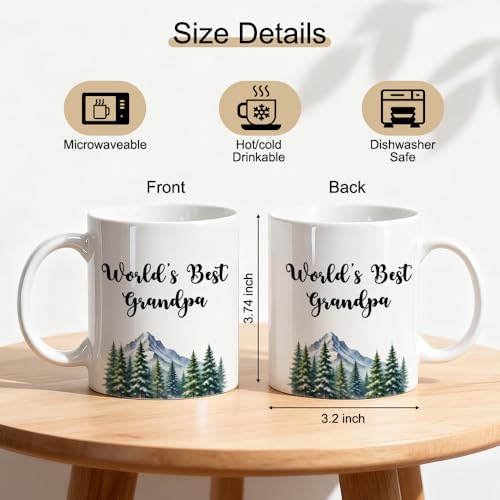 World’s Best Grandpa Ceramic Mug, Forest Watercolor Style Drinking Cup For Best Grandpa, Funny Mountain Theme Coffee Mug For Men, Christmas Retirement Thank You Gifts For Grandfather - color: White16