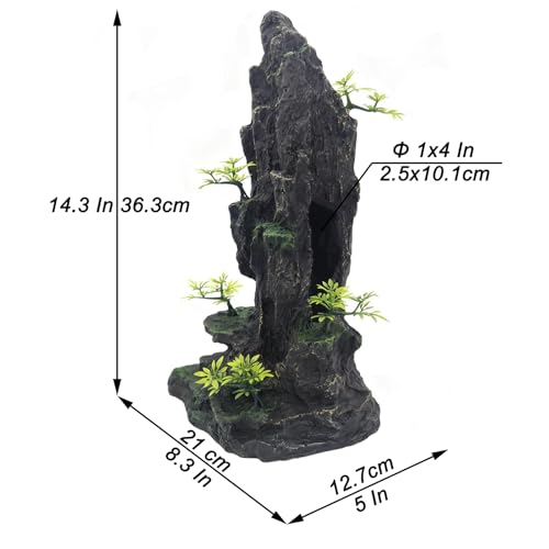 Large Aquarium Decoration - Resin Rockery Landscape Castle Decoration Fighting Fish Hiding Cave Fish Tank Ornaments Accessories - Height 14.3 inches (Green) - color: Green