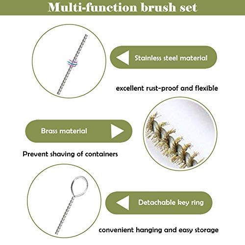 8mm Tube Brush Brass Wire 10.3 inch Long-Handle Bristle Cleaning 6-Piece - size: 8mm