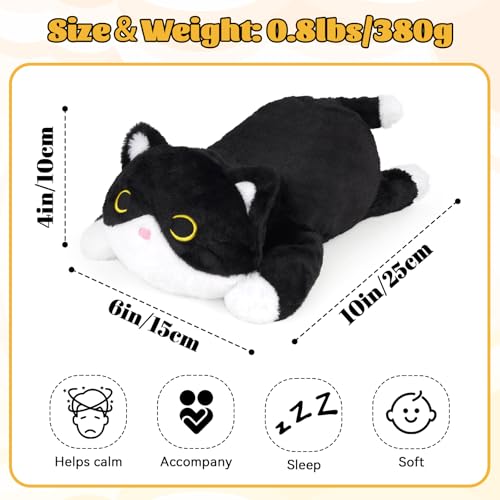 Cat Weighted Stuffed Animal, Black and White Cat Cute Plushies Soft Weighted Plush for Kids Boys Girls, Sensory Comfort Plush Pillow for Kids Christmas Birthday Gift,10in 0.8lbs - color: Black and White, size: ['10 inches (25 cm)']