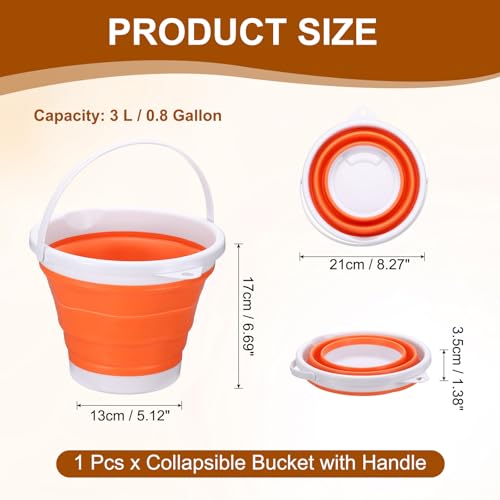 uxcell Collapsible Bucket, 0.8 Gallon (3L) Small Foldable Bucket, Portable Water Pail Round Tub Cleaning Tools with Handle for RV Camping Household Garden Fishing Car Wash, Orange - color: Orange