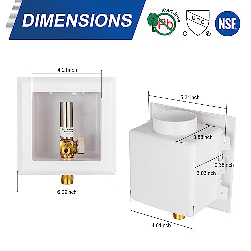 EFIELD Universal Ice Maker Box,1/2-Inch Sweat MIP Inlet with Installed 1/4-Turn Ball Valve with Stainless Steel Water Hammer Arrestor,(IM030) - size: with SS Arrestor, style: MIP