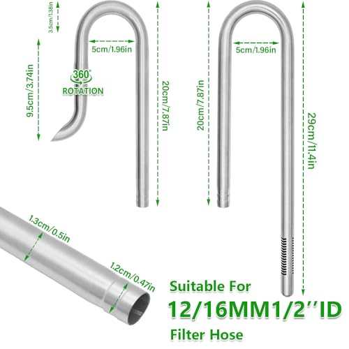 LINLAN 304 Stainless Steel Lily Pipe Inflow and Outflow with Mini Aluminum Alloy Pipe Holder, 360° Rotatable Outflow, Fits 1/2Inch ID (12/16mm) Filter Hose, for Rimless Aquariums (1/2") - size: Fits 1/2" ID Filter Hose