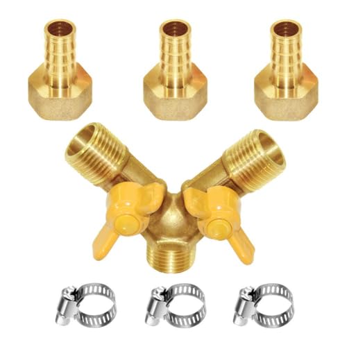 Joywayus 3/8" Hose Barb 3 Way Shut Off Ball Valve Y Shaped 2 Switch Brass Fitting - size: 3/8 Inch - 1 pc