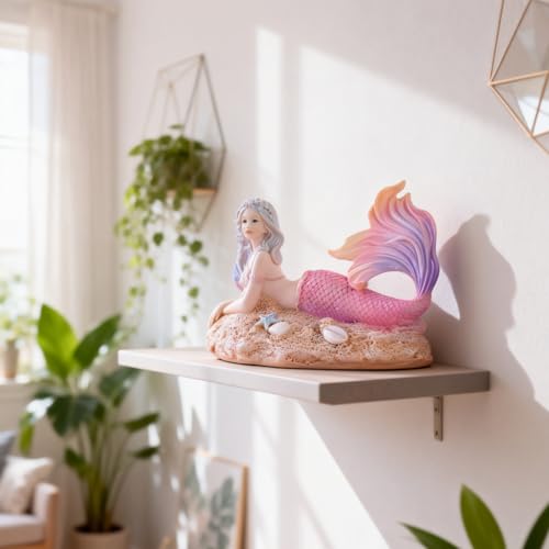Rayberro 4.33" Mermaid Figurines Resin Pink Mermaid Sculpture Mediterranean Princess Statue Ornaments Home Office Desktop Bookshelf Decor Mermaid Collectible Crafts Fish Tank Aquarium Decoration Gift - color: Pink Beach