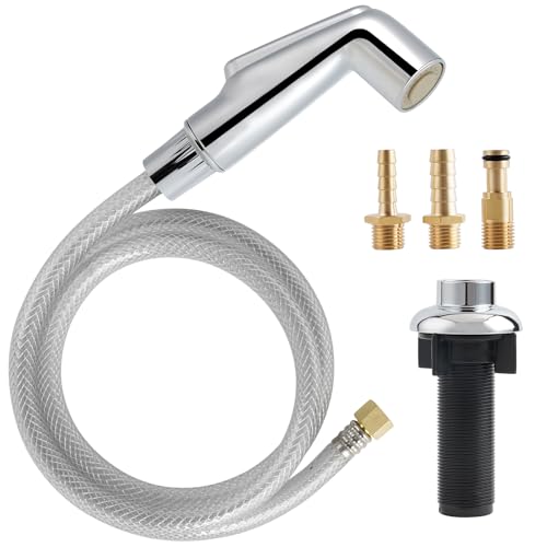 Hygie Rinse Kitchen Sink Spray Attachment/Hose/Holder Set Compatible with Moen/Delta Faucet, Kitchen Side Sprayer, Kitchen Sink Faucet Sprayer Replacement, Chrome - color: Chrome, style: Sprayer Head/Hose/Holder Set