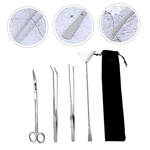 Kisangel 1set Stainless Steel Aquarium Tool for Aquascaping Cleaning Supplies Tweezers Scissors Spatula and Storage Bag for Fish Tank Plant Maintenance