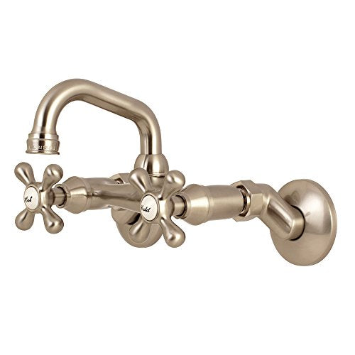 Kingston Brass KS212SN Kingston Two-Handle 2-Hole Wall Mount Bar Faucet in Brushed Nickel - color: Brushed Nickel