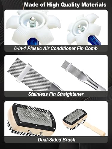 5 Pcs AC Coil Cleaner Set, Plastic Air Conditioner Fin Comb, Stainless Fin Straightener, Dual-Sided Cleaning Brush Kit for No Rinse Evaporator/Condenser Cleaner and All A/C Units