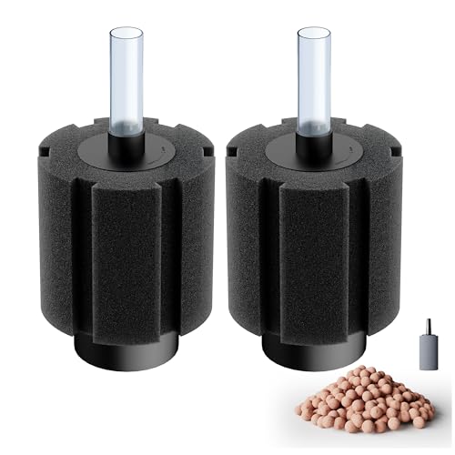Aquarium 2 Pack 50-80 Gallon Sponge Filter with Ceramic Media and Air Stone Quiet Fish Tank Filters fit Breeding Fry Betta Shrimp Fish Tank - color: 2 pack, size: M(50-80 gallon)
