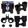 (Black), Patented Clamp On Boat Cup Holder |Multifunction Dual Drink Caddy for Fishing Poles, Tools, Net, Gaff |Portable Storage for Boating, Beach, Umbrellas, Golf Carts, Strollers
