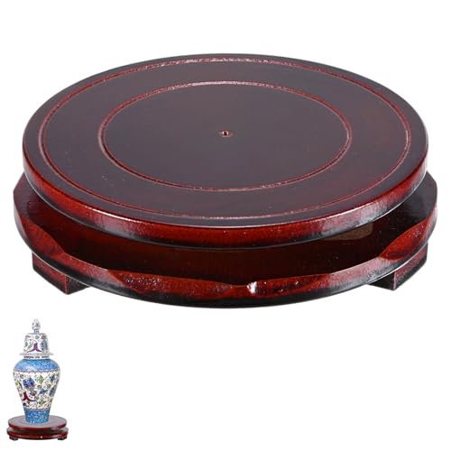 M METERXITY 2 Pack Display Stand, Brown Wooden Stands for Display, Stable Round Base Stand Decor for Fishbowl Planter [Rotation, 5.12'' x 1.38''] - size: 5.12'' Top Diameter
