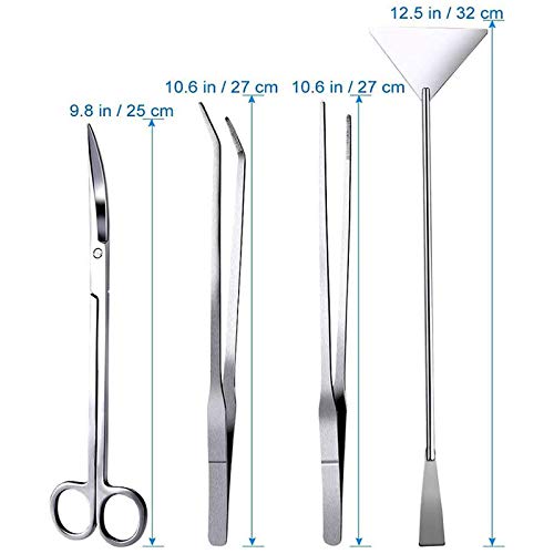 Aquarium Aquascaping Tool, Long Tweezers Scissors Spatula, 4 in 1 Stainless Steel Aquatic Plants Set for Fish Starter Kits, Aquariums Tank and Terrarium