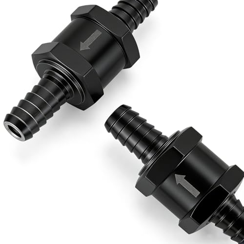mxuteuk 2Pcs 3/8" 10mm Aluminium Black Non Return One Way Check Valve with 4Pcs 6-12mm Universal Adjustable Hose Clamps for Fuel Petrol Diesel Line Oil - color: Black, size: 3/8" 10mm