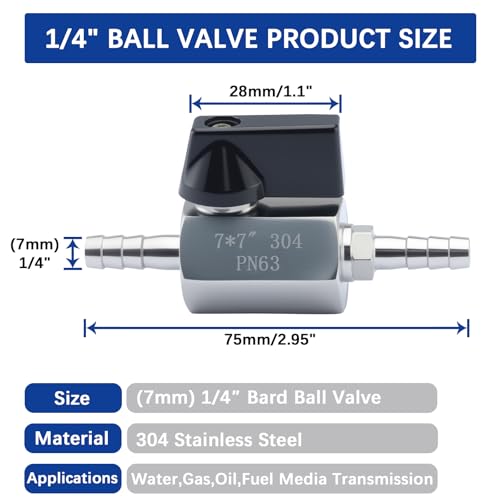 1/4″ Hose Barb Ball Valve, 304 Stainless Steel Mini Fuel Shut Off Valve,Heater Hose Shut Off Valve for Water Gas Fuel Drip Irrigation and Aquariums（2PCS) - size: 1/4″ Hose Barb（2PCS)