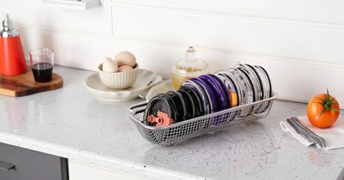 2Pack Stainless Steel Tumbler Cup Lid Organizer Inside Cabinet, Mason Jar Lid Holder, Rectangular Basket for Storage of Silverware, Chopsticks, straws and Utensils - style: SilverModern-2pack