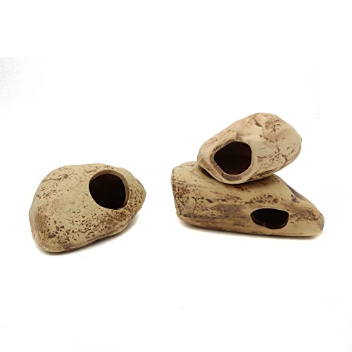 ALEGI Stackable Aquarium Ceramic Decorations Rock Caves,Betta Fish Tank Decor Accessories,Hideaway for Shrimp Cichlid Hiding Breeding Spawning (Set of 3)