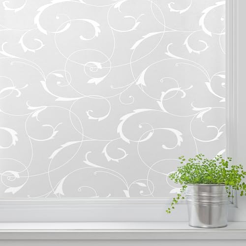 LEMON CLOUD Window Privacy Film, No-Adhesive Static Decorative Window Film, Frosted Stained Glass Window Cling Vine Design (23.6 x 78.7 Inch, White Leaf) - color: White Leaf, size: 23.6 x 78.7 Inch