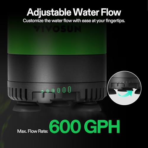 VIVOSUN 660 GPH 35W Submersible Water Pump, with Adjustable Water Flow, 4.9ft Tubing, Additional Ceramic Shaft, and Outlet Adapters, for Fish Tanks, Aquariums, Hydroponics, Fountains - size: 660 GPH