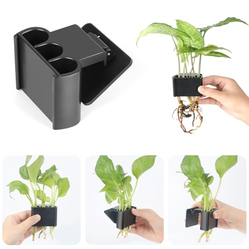 1 Pack Hanging Aquarium Plant Holder – 3 Holes Aquatic Plant Cups, Fish Tank Holder for Aquatic Plants, Ideal for Aquarium Tank Decoration(Black) - color: Black - 1 Pcs