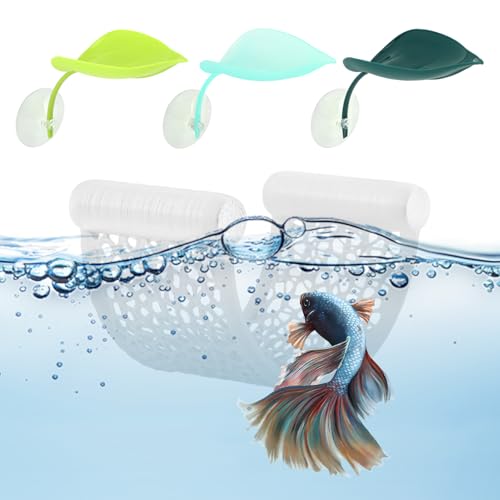 PUXING Bettas Fish Hammock Aquarium Floating Bettas Fish Skins with 3pcs Bett-a Fis-h Leaf Pad Floating Bett-a Hide & Shrimp Cave Hiding Feeding(Color:White) - color: White