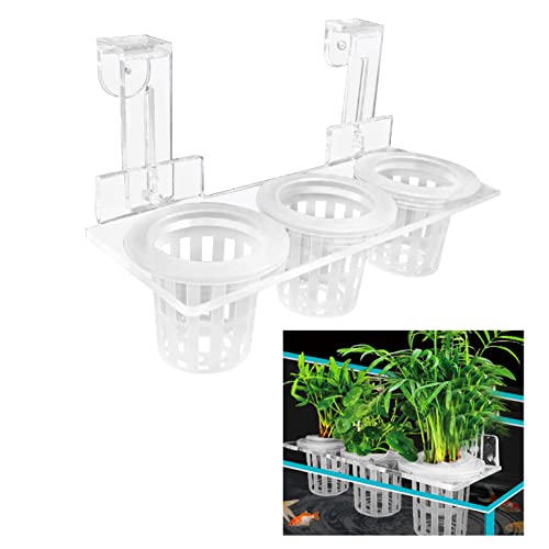 Upgrade Acrylic Aquarium Plant Holder Hanging Aquatic Plant Holder,Adjustable Hook Fish Tank Pot for Hanging Cultivation and Aquarium Decor - color: White + Hook