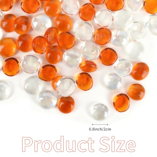 Flat Glass Marbles 1LB, Glass Beads Stone for Floral Arrangements Vases Flat Bottom Gems Aquarium Pebbles Vase Filler Decor(Orange,Transparent)