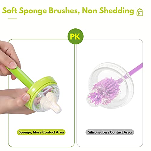 8 Piece Sponge Nipple Bottle Brushes, Baby Bottle Brush with 3 Piece Nipple Cleaner, 3 Piece Replacement Heads and 2 Piece Straw Brushes, Green