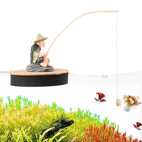 Resin Fisherman Aquarium Decor with Realistic Mini Fishing Rod, Sitting Fishing Figurines Floating Fish Tank Decorations, Fun Fish Feeder Aquarium Ornaments(Style 1) - color: Style 1
