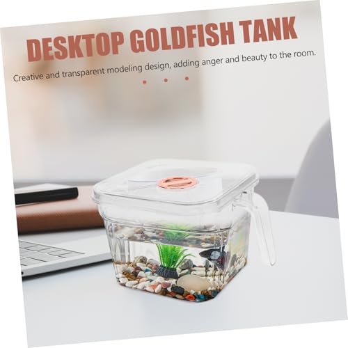 HANABASS Small Transparent Fish Bowl Lid and Handle Square Aquarium for Decor for and Betta Fish