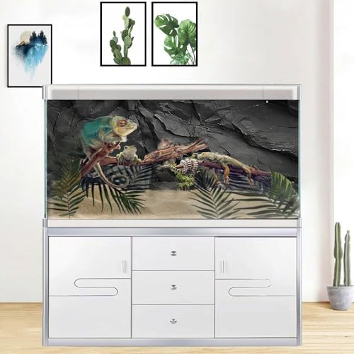 Stone Aquarium Background, Underwater Black Rock Fish Tank Background Rocky Terrarium Background, Polyester Background with 6 EVA Double-Sided Tapes 48x24 inches/120x60cm - color: Stone, size: 48"L x 24"W