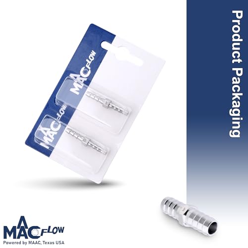 MAACFLOW Stainless Steel 1/8" Hose ID Barb Fitting Splicer Repair Union Mender (Barb OD 0.16") (Pack of 2) - size: 1/8" x 1/8" Barb, style: Pack of 2