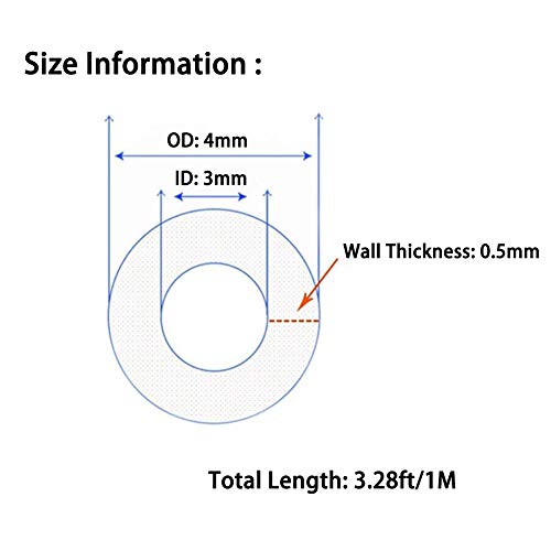 Hooshing Silicone Tubing 3mm ID x 4mm OD 3.28 Ft Food Grade Flexible Pure Silicone Rubber Plastic Tube Hose for Water Pipe Home Brewing Winemaking Pump Transfer - size: 3mm ID x 4mm OD, style: 3.28 Ft/1M