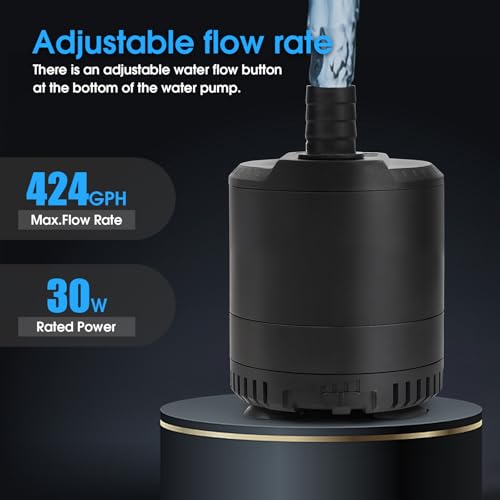 Aquarium submersible pump 109-724GPH, aquarium water pump, Adjustable water flow, Quiet operation,1 Nozzle,Suitable for fish tanks, ponds, aquariums, statues, hydroponic greens. - size: 30W