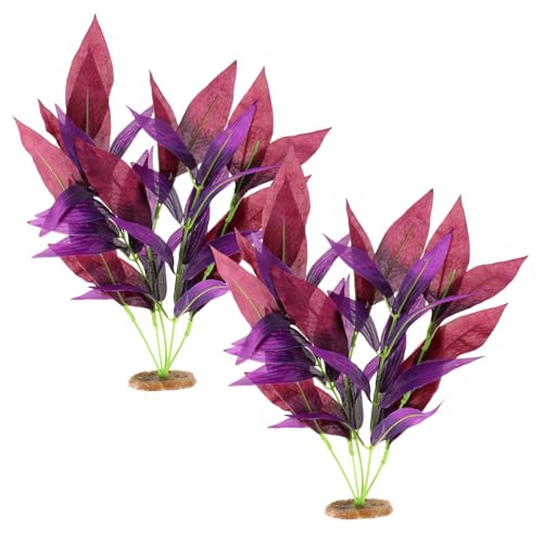 2 Pcs Silk Fish Tank Plants, Silk Plants for Fish Tank 14 Inch Aquarium Plant for Aquarium Goldfish Turtle Tanks Decorations Purple