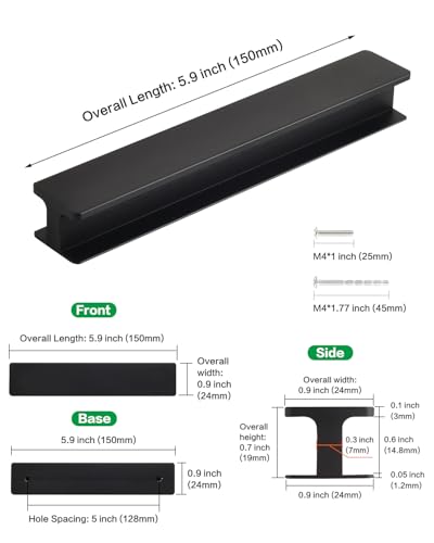 5 Pack Self Adhesive Drawer Pulls Matte Black 6 Inch Self Stick On Handles for Cabinets Sliding Door Handle Sliding Closet Door Pulls Peel and Stick - color: H-Matte Black, size: 6 Inch