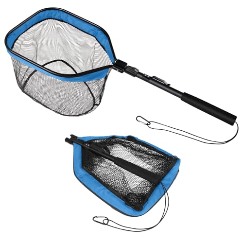 Yeahmart Floating Fishing Landing Net for Fresh & Saltwater, Foldable Telescopic Pole with Rubber Coated Mesh, Portable Collapsible Fish Net Gear for Kayak Boat Trout Bass, Blue, 31.5/39.3/47.2 inch - size: 31.5" Total Length (Fixed Handle)