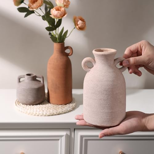 Ceramic Vase Set, 3Pcs Flower Vases for Modern Boho Farmhouse Decor, Decorative Vases for Pampas Grass & Dried Flowers, Distressed Finish - color: J
