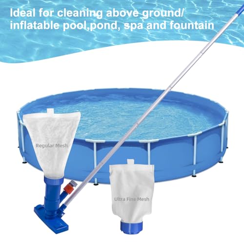 Pool Spa Jet Vacuum Cleaner with 56" Pole and 2 Filter Bags (Ultra Fine and Regular), Portable Underwater Sweeper with Brushes for Above Ground Pools, Hot Tubs, Ponds and Fountains