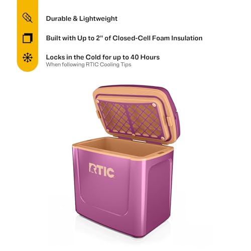 RTIC 8 QT Road Trip Personal Cooler, Small, Compact, Insulated, Portable Ice Chest Box for Food, Drink, Beverage, Beach, Camping, Picnic, Fishing, Boat, 12-Can Capacity - color: Orchid/Peach Tea